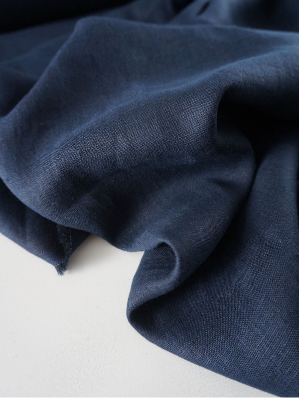 999. Ткань лён крэш с эффектом помятости Черно-синий