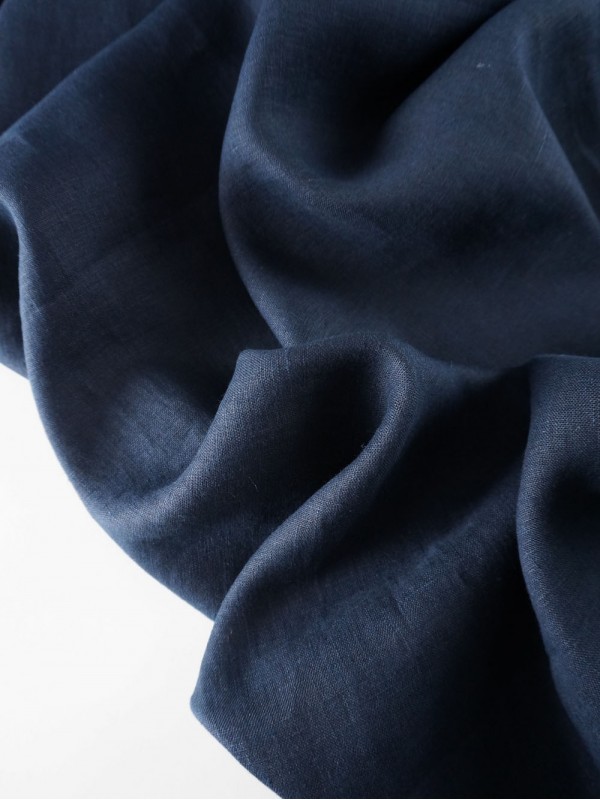 999. Ткань лён крэш с эффектом помятости Черно-синий