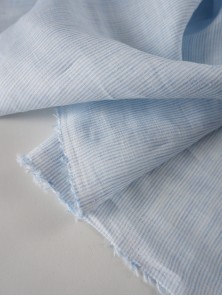 160. Ткань лён умягченный сорочечный Полоска голубая поперечная