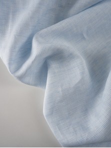 160. Ткань лён умягченный сорочечный Полоска голубая поперечная