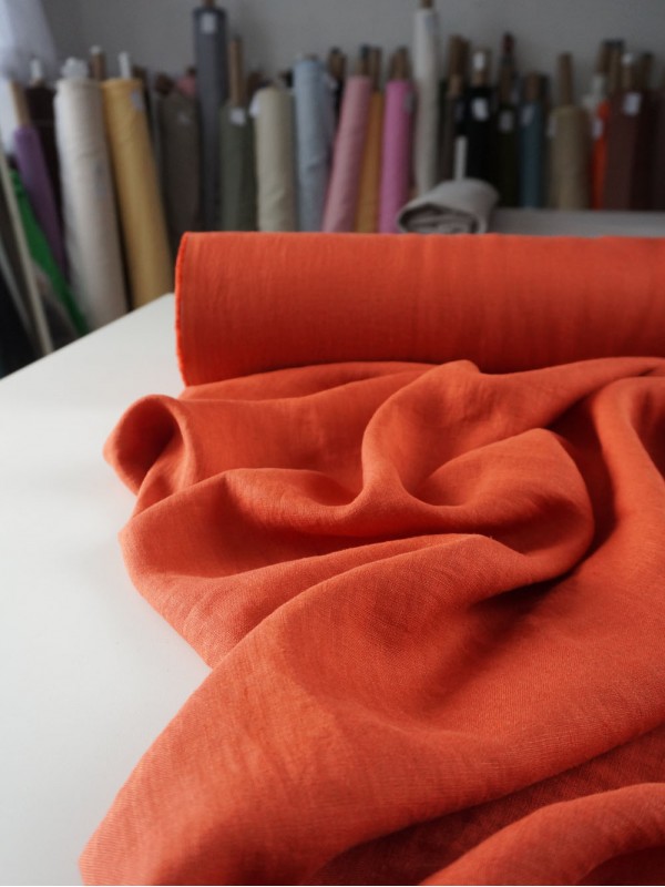 1361. Ткань лён крэш с эффектом помятости Томатный