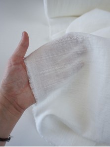 0. Ткань ажурный лен/хлопок крэш с эффектом помятости Пломбир