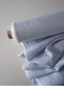 152. Ткань лён умягченный сорочечный Полоска синяя продольная
