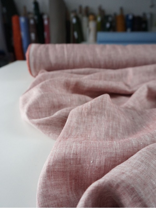 44. Ткань лён крэш с эффектом помятости сорочечный Терракотовый меланж 44. Ткань лён крэш с эффектом помятости сорочечный Терракотовый меланж